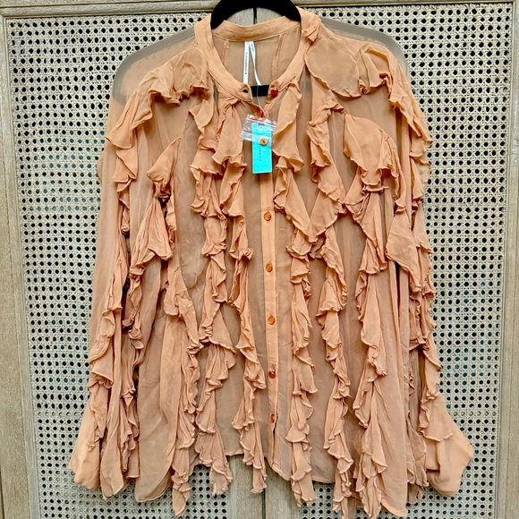 NWT By Anthropologie Sheer Ruffle Buttondown Blouse Size 1X - Picture 9 of 13